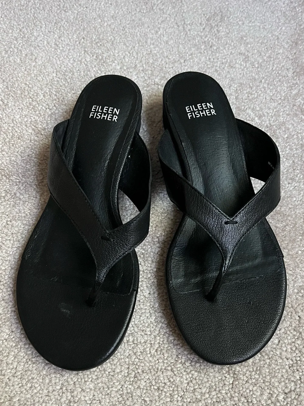 Eileen Fisher Erika Sandal Slide Thong Leather Black Women 7